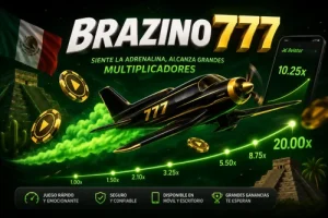 Banner de Brazino777 Aviator con avión 3D