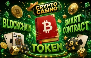 Banner de Crypto Casino con Bitcoin, Ethereum y blockchain